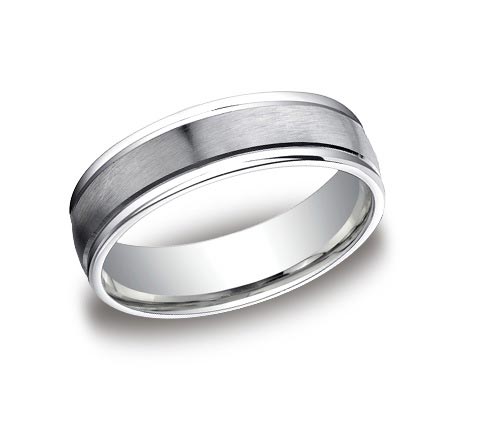 6mm wide 14K white gold brushed and polished wedding band. Another one of those timeless designs! Also available 8mm wide. Available in cobalt chrome, tungsten, platinum, rose gold, yellow gold, and white gold.