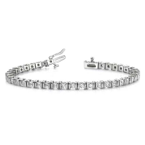 14K white gold tennis bracelet with channel-set diamonds. Available many total carat weights and lengths.