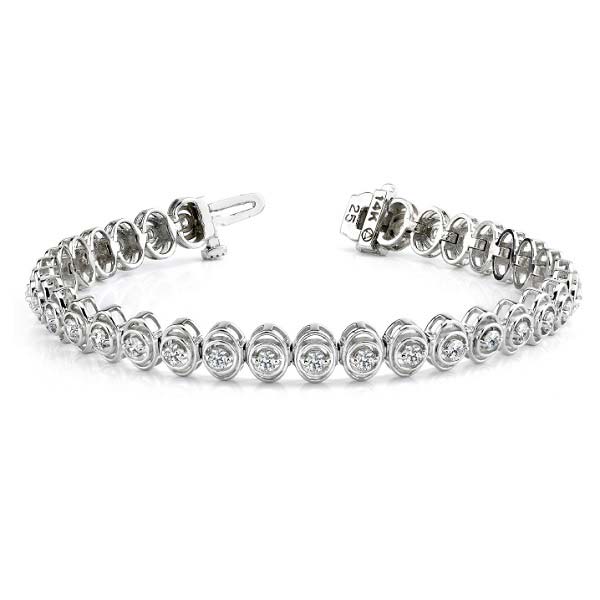 14K white gold double-orbit tennis bracelet. Available many total carat weights and lengths.